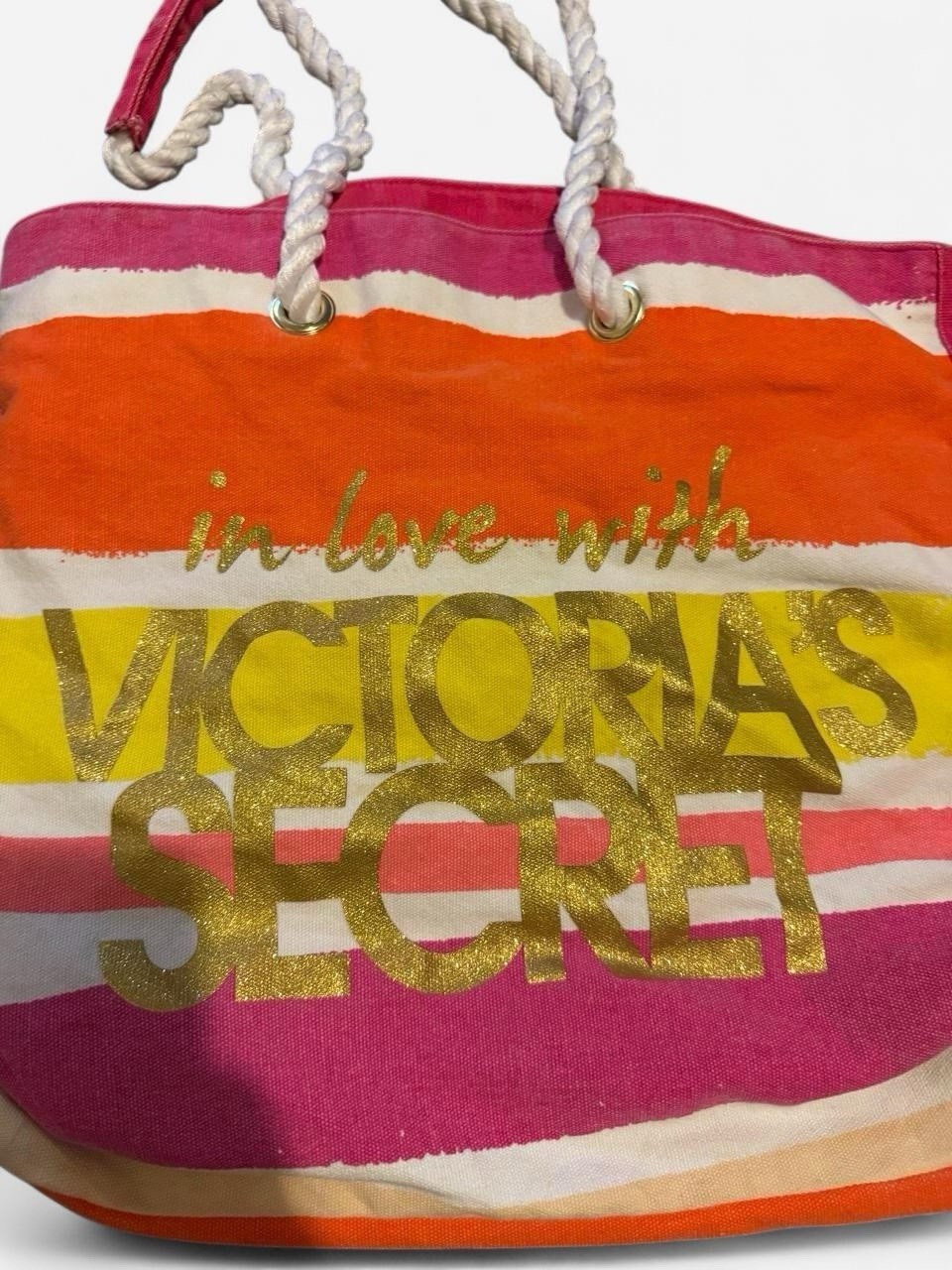 Victoria’s Secret Striped Multicolor Tote Bag Rope Double Handles Open Top