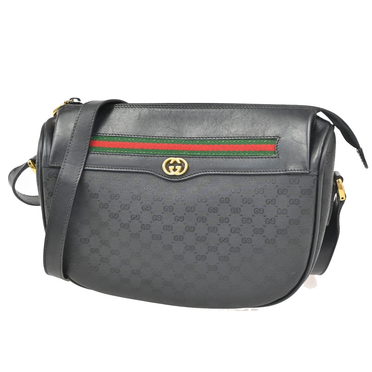 Gucci Guccissima GG Sherry Web Crossbody Shoulder Bag PVC Black Italy 09PA140
