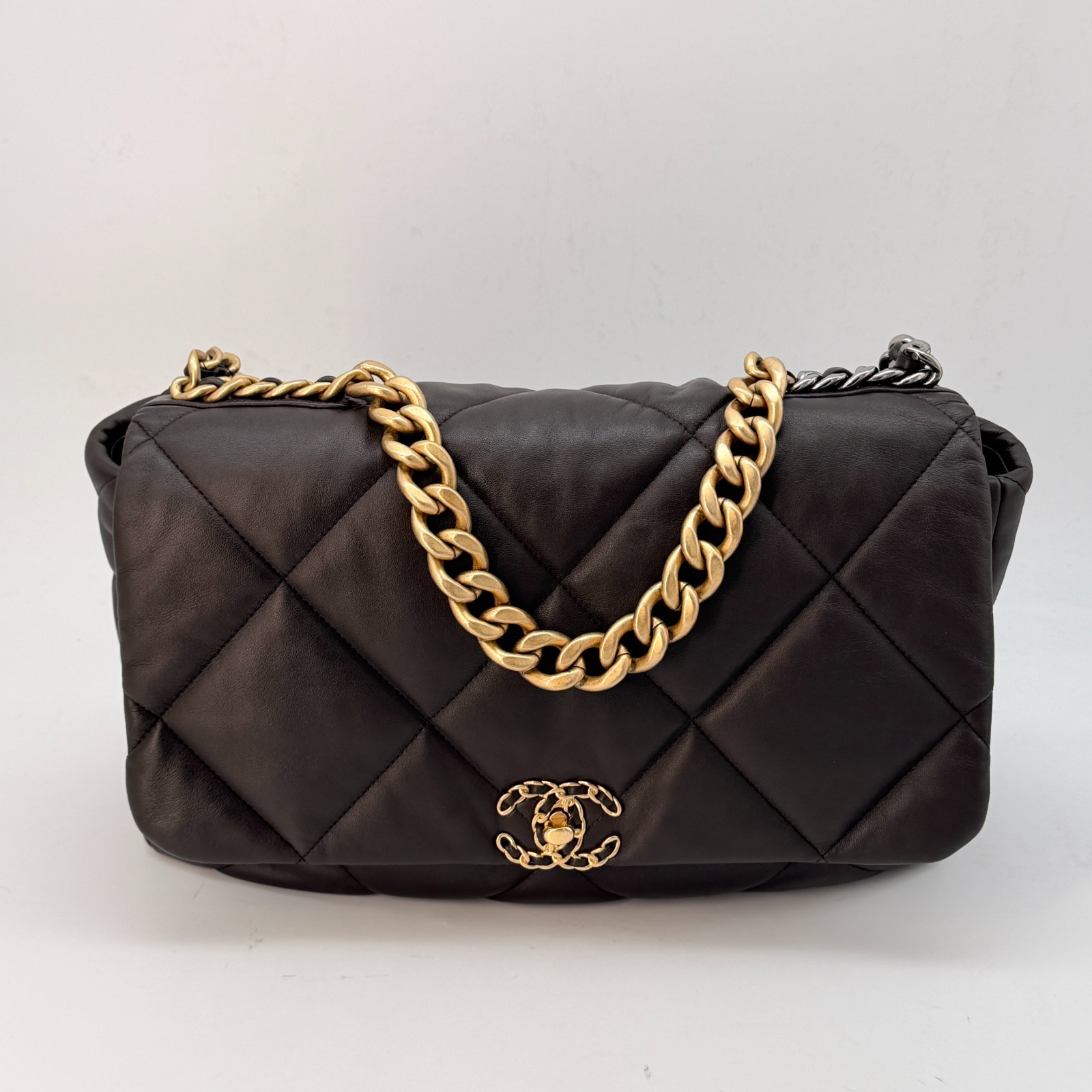 Chanel Brown Quilted Lambskin Leather Chanel 19 Flap Maxi