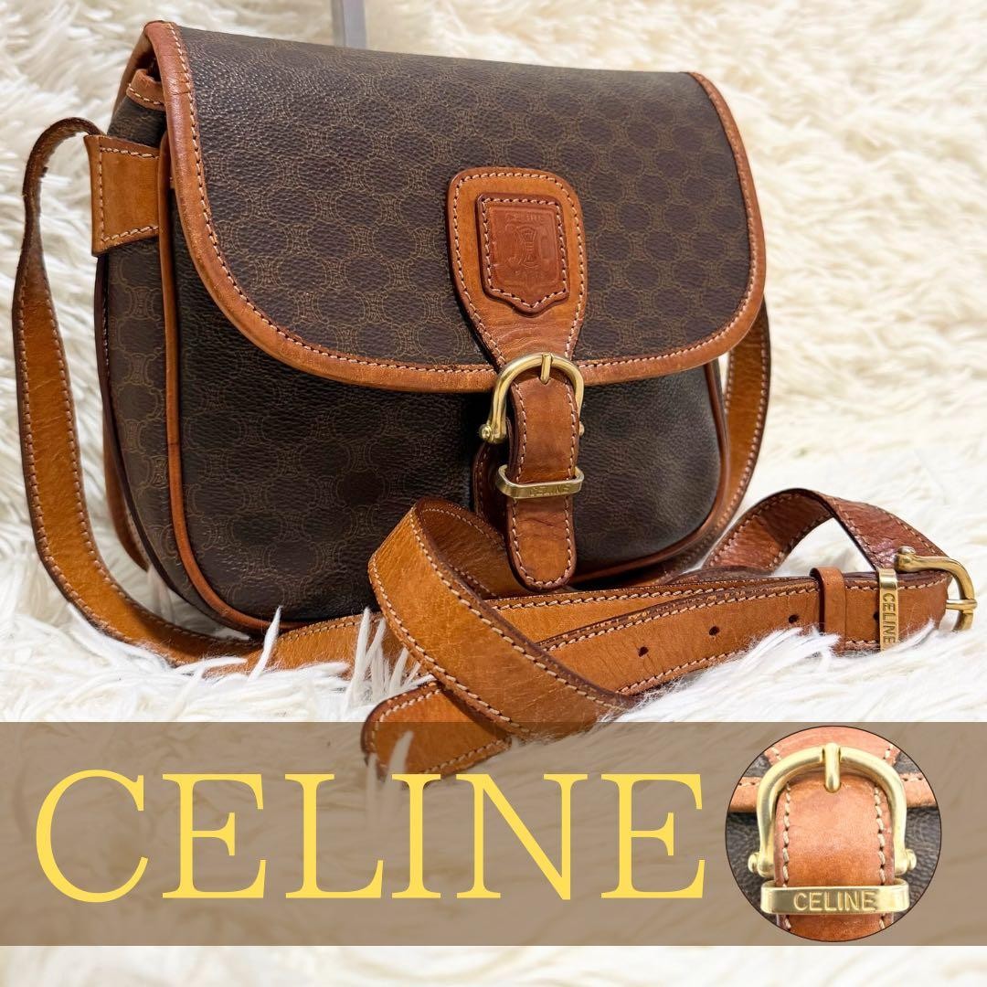 Celine Triomphe Macadam Shoulder Bag PVC Leather Brown Rare Vintage Classic
