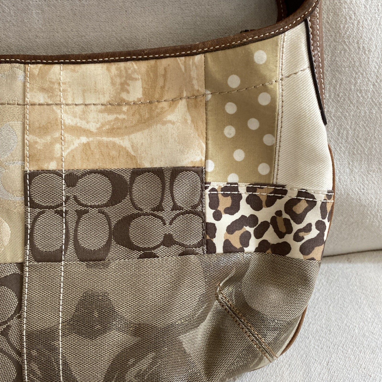 Coach Ergo Khaki Gold Browns Patchwork Medium Hobo Tiger Leopard & Classic “C”