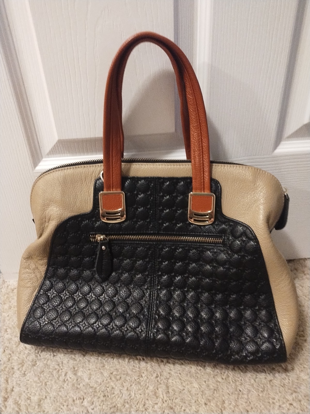 Zooler Beautiful Tri Color Genuine Leather Top Handle Handbag Purse Shoulder Bag