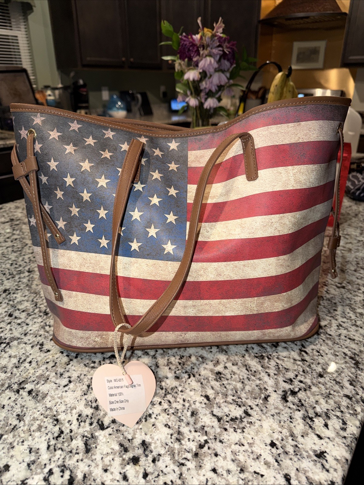 Imoshion Americana USA Flag Oversized Tote Bag Patriotic Vegan Leather 19X12X6
