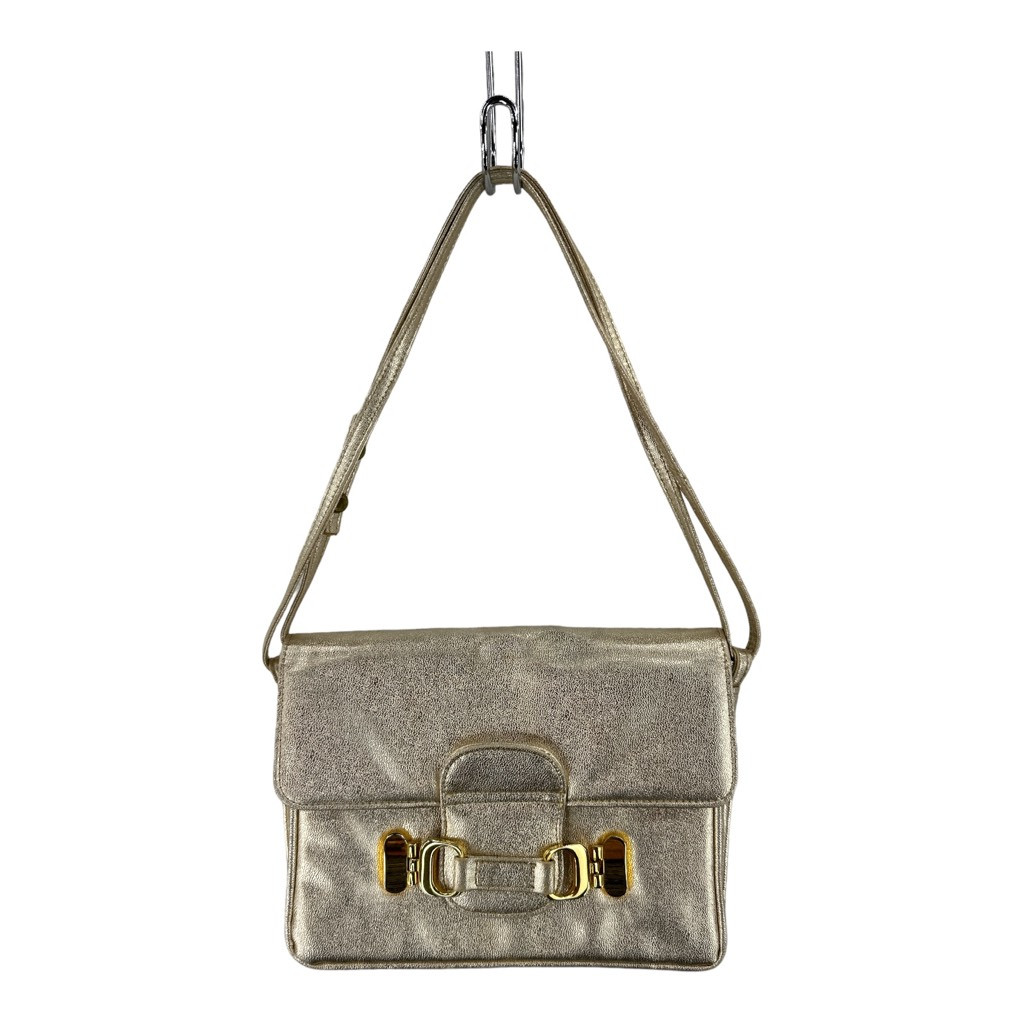Ruth Saltz Womens Vintage Shoulder Bag Gold Lame Square Flap S
