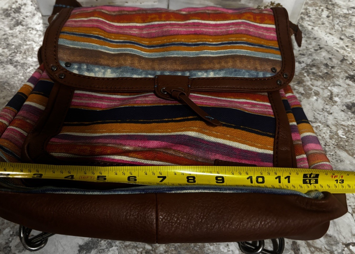 The Sak Happy & Free Convertible Backpack Striped Canvas Leather Trim