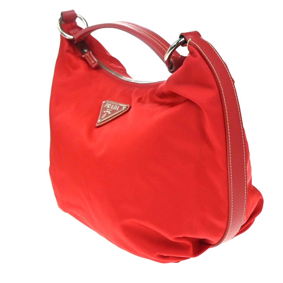 PRADA MILANO Logo Tessuto Hobo Shoulder Hand Bag Nylon Leather Red 70EG354