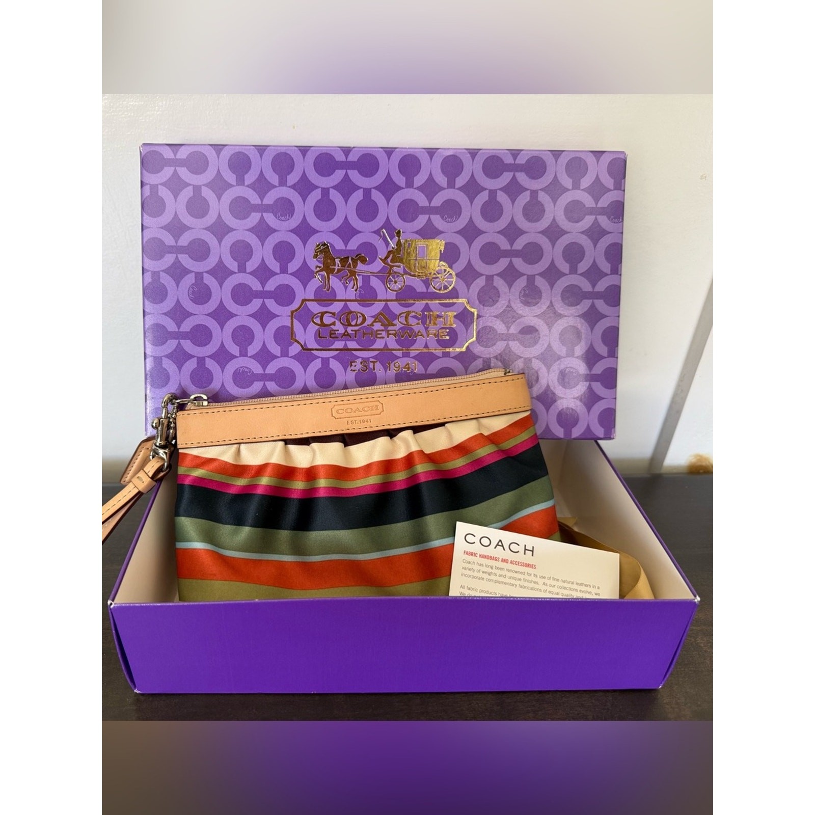 Like New in Box! NWOT Coach Legacy Satin Striped Legacy Wristlet Clutch