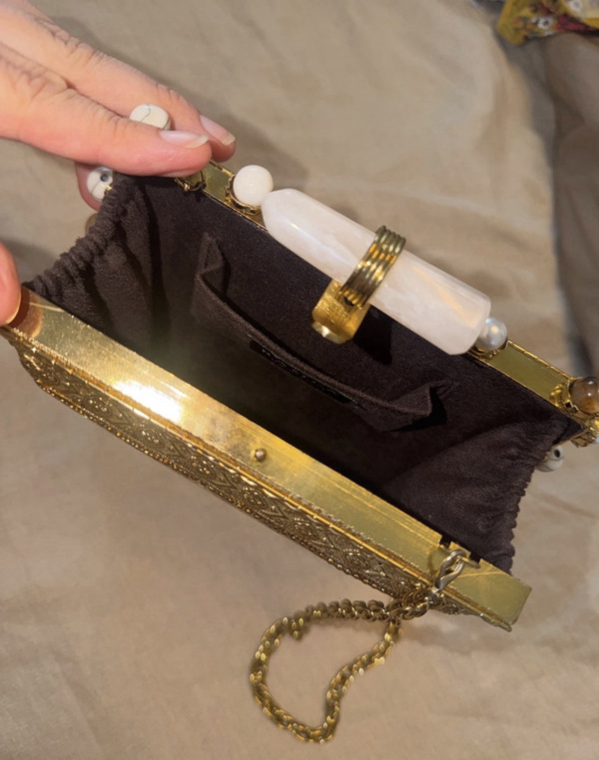 Ornate Iridescent Evening Clutch with Chain