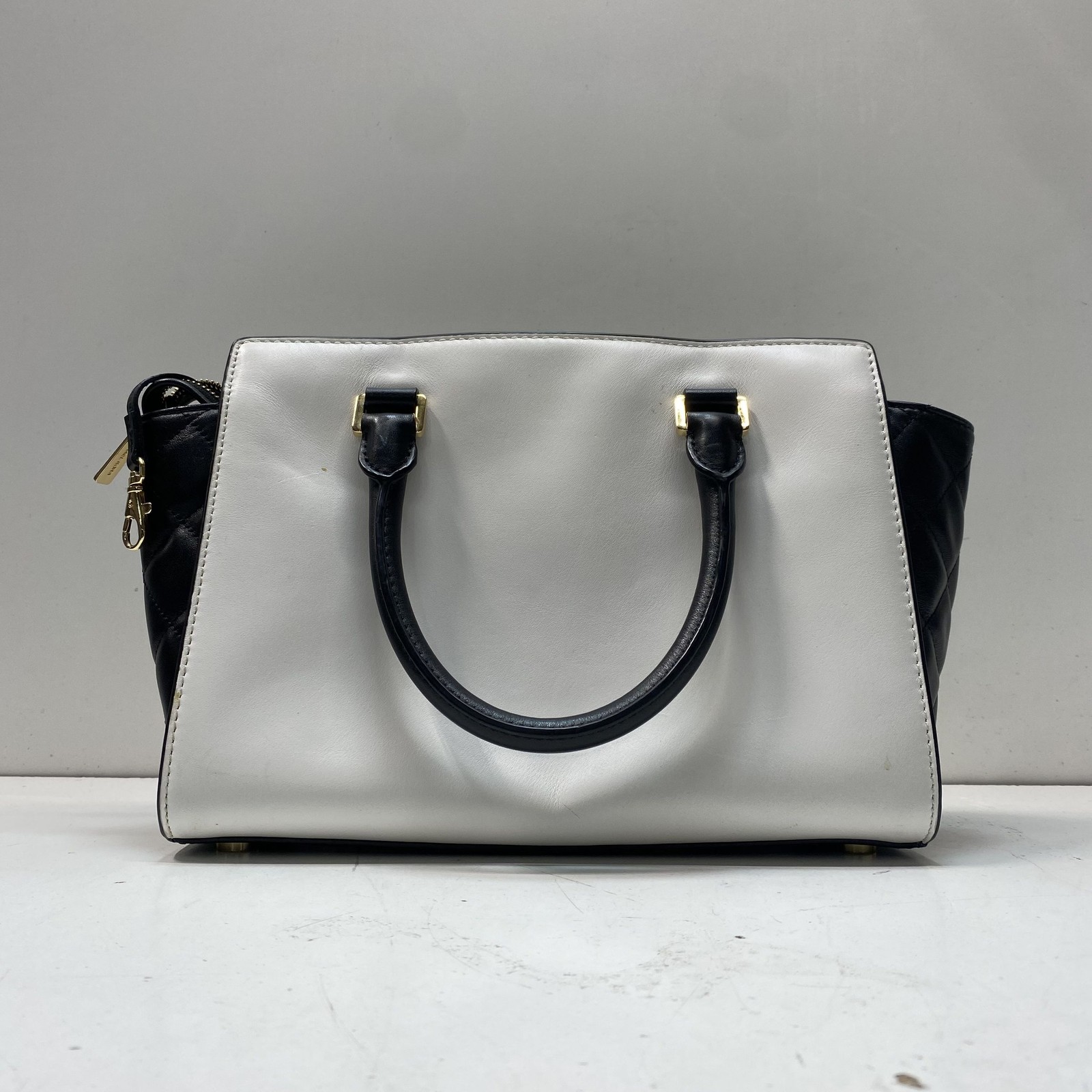 Michael Kors White and Black Two-Tone Leather Quilted Satchel Bag Gold Hardware