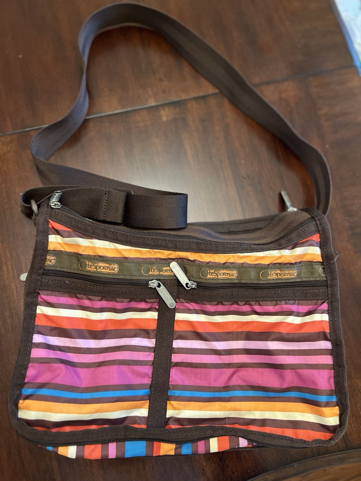 LeSportsac Deluxe Everyday Expandable Multicolor Striped Crossbody Handbag NEW