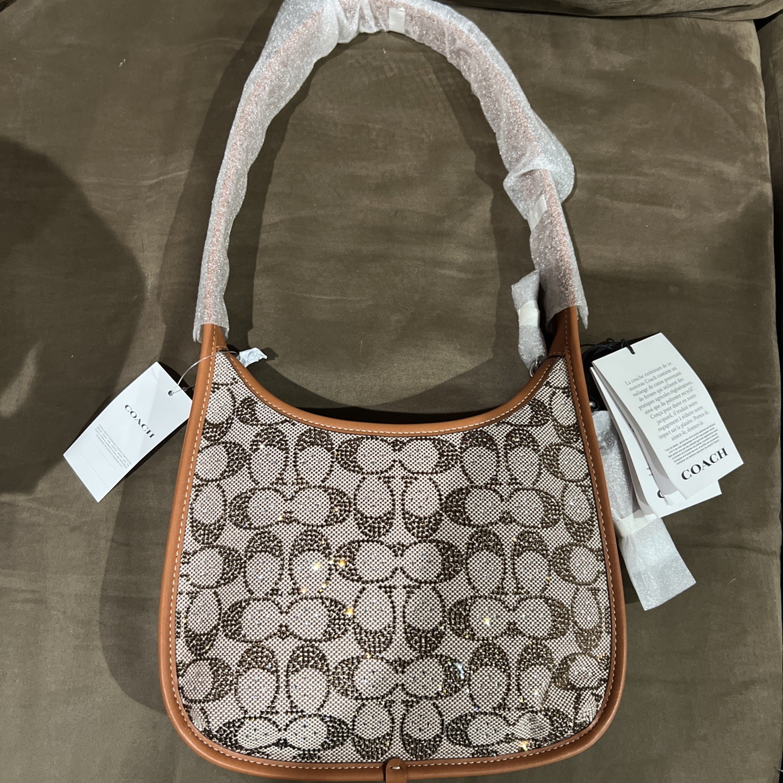 coach Crystal Curve Zip Shoulder Bag In Signature Jacquard