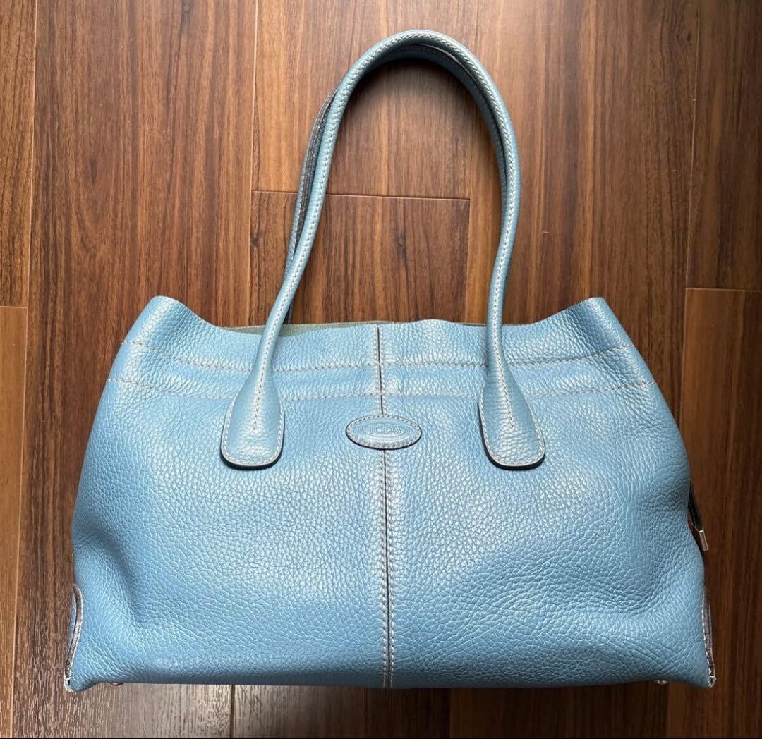 Tod’s D Bag Turquoise Blue Pebbled Calf Leather Handbag Tote 34cm 22cm Authentic