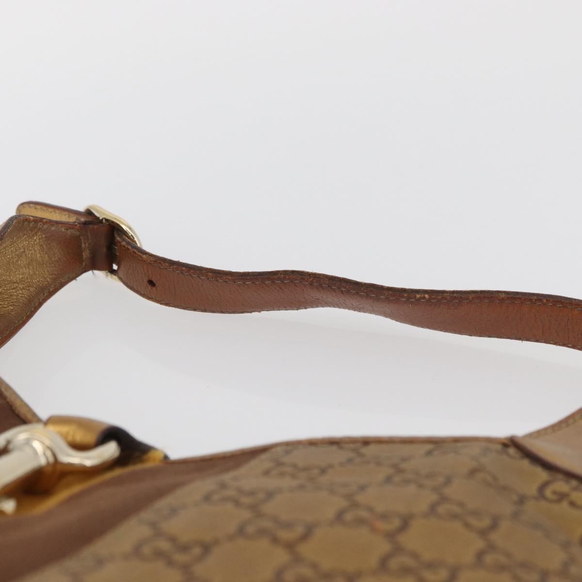 GUCCI GG Canvas Guccissima Sherry Line Bag Leather Gold 153029 Auth BAZ429