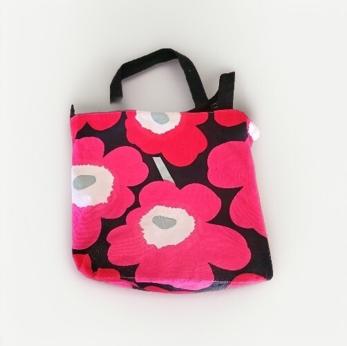 Marimekko Canvas Tote Red Poppy Print Shopper Bag 13″ x 10″ Happy Posey