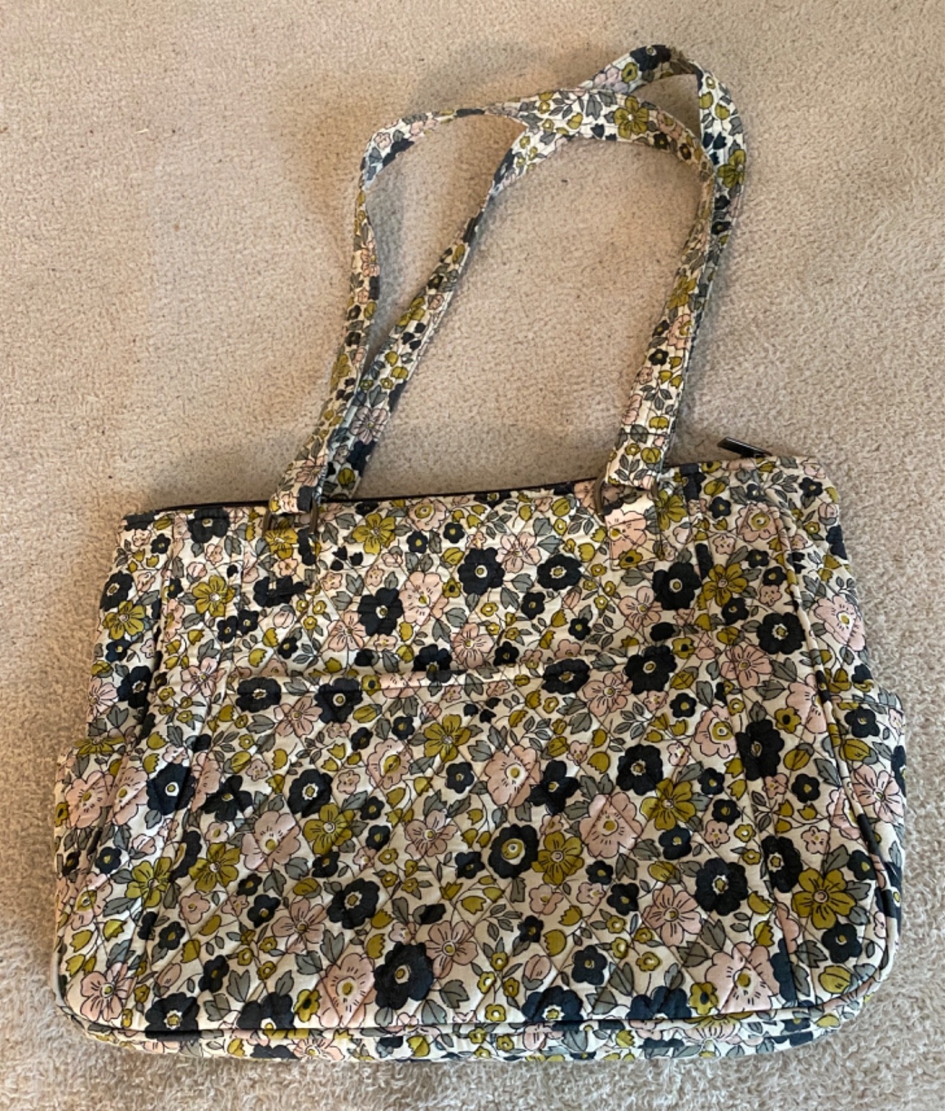 Bella Taylor Quilted Delicate Floral Charcoal Everyday Tote Shoulder Bag Soft