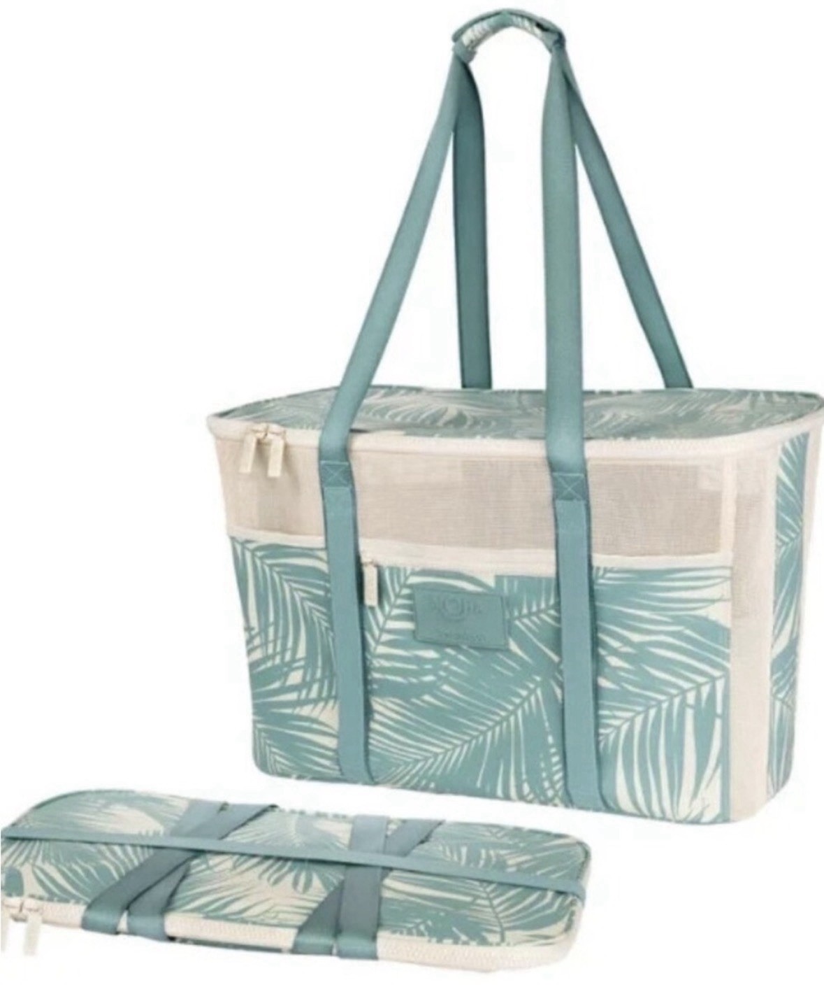 Aloha Collapsible Beach Tote Tropical Print Zip Top w/ Pouch Lightweight Pockets