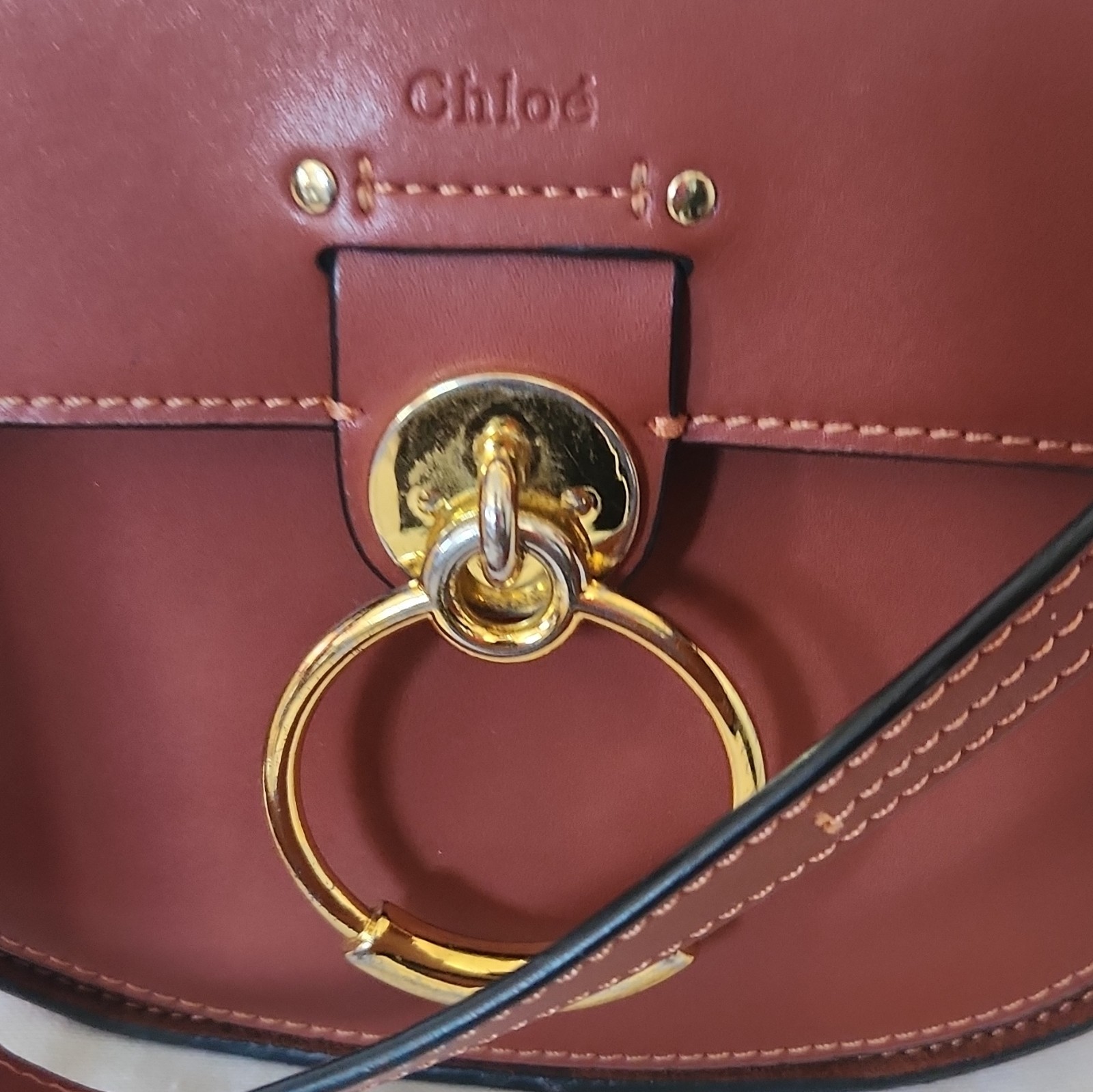 Chloé Brown Saddle Crossbody Bag Gold Hardware Flap Detachable Strap