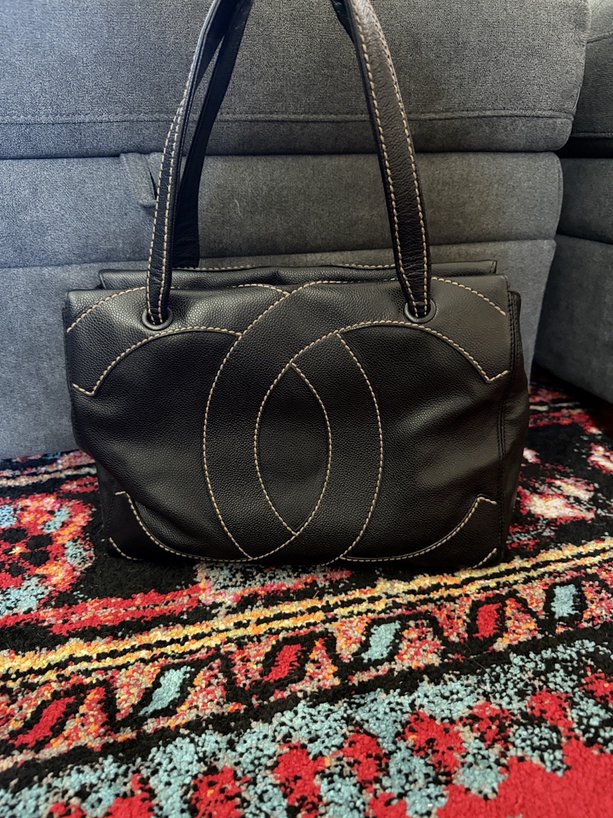 Chanel Black Caviar CC Stitch Tote. Bag Only
