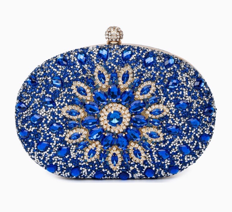 Verano Hill Blue Crystal Rhinestone Clutch Bag Evening Wedding Prom Handbag
