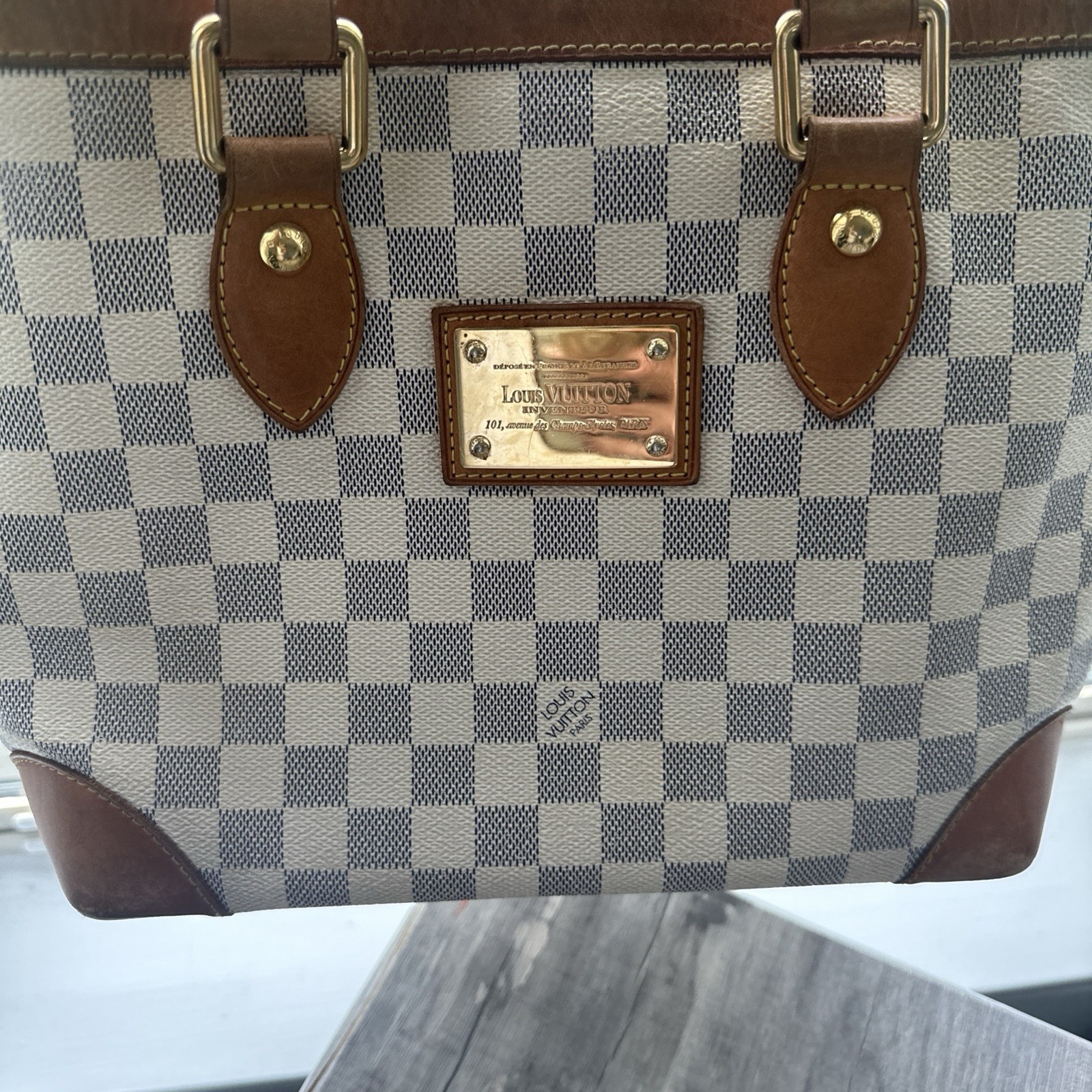Louis Vuitton Hampstead Shoulder Bag MM Beige/Gray Canvas