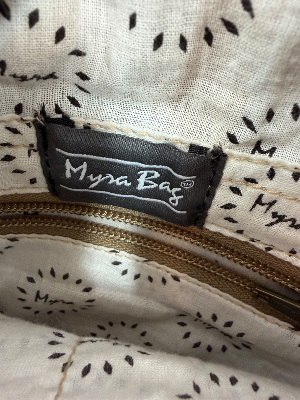 Myra Pre-loved Cowhide, Leather, and Cotton Crossbody Purse with Zip Closure