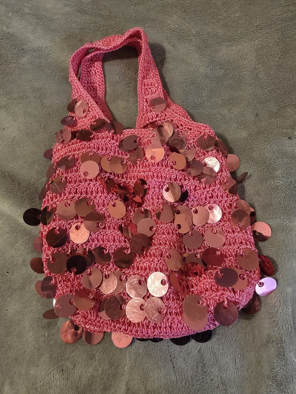 Source Unknown Pink Sequin Crochet Satchel