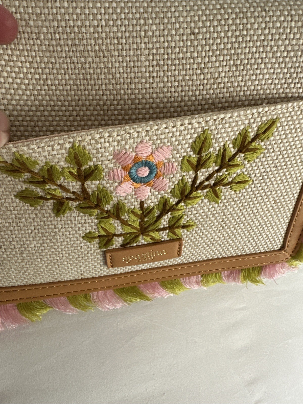 NWT SPARTINA 449 Honey Horn Mod Floral Embroidered Fringe Clutch Crossbody Bag