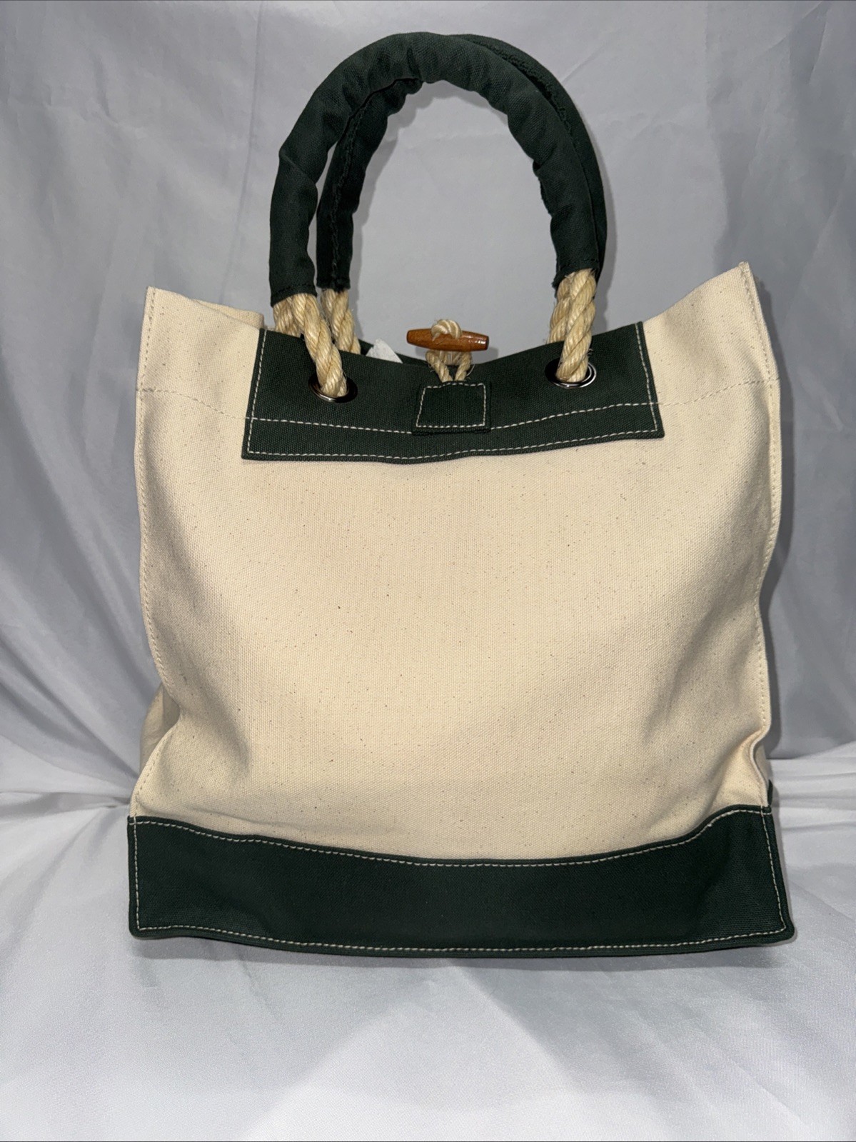 Vintage Wathne Heavy Duty Canvas Tote Logo Rope Handle Green Nautical
