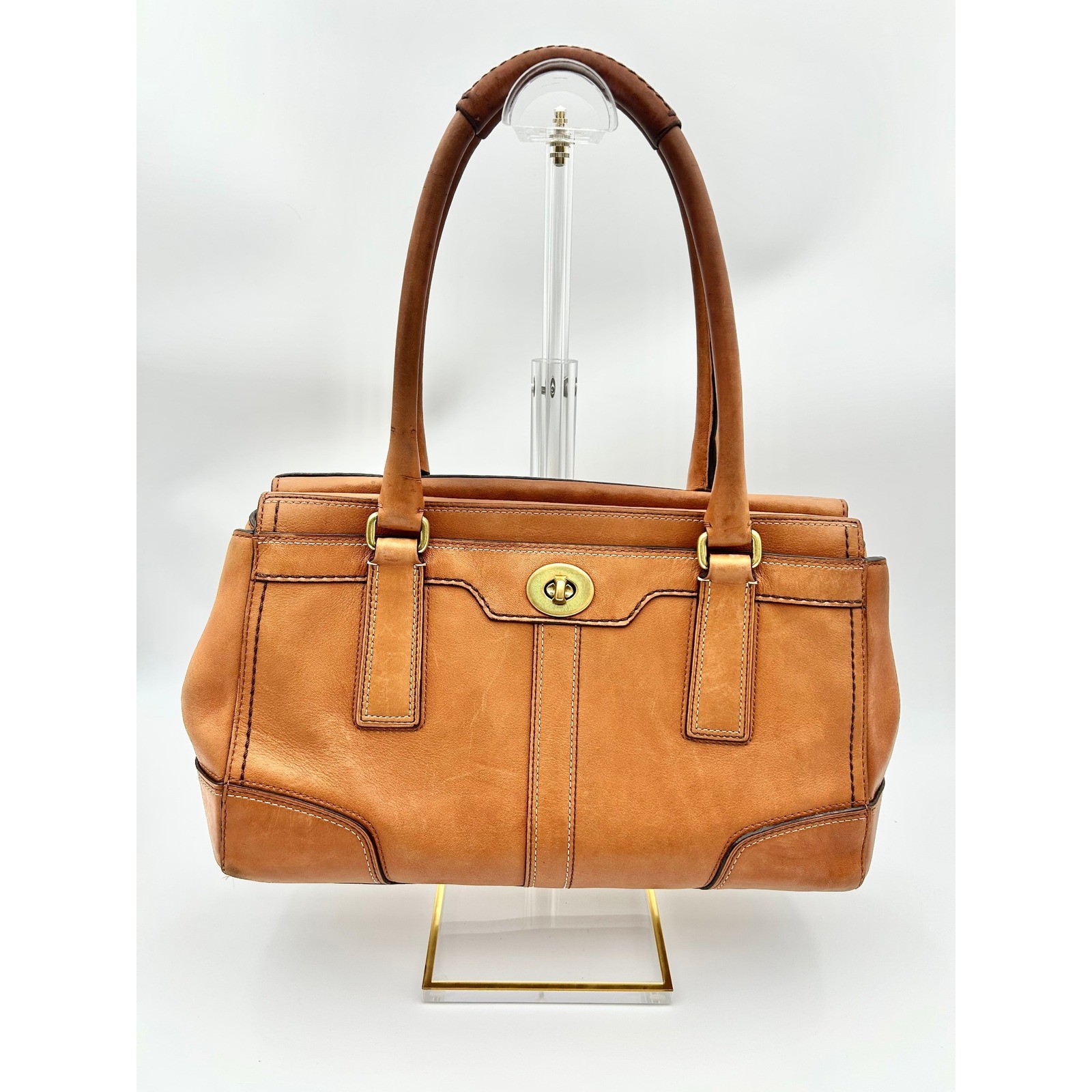 Vintage Coach Medium Hampton Leather Turnlock Carryall Satchel Acorn Brown 11047