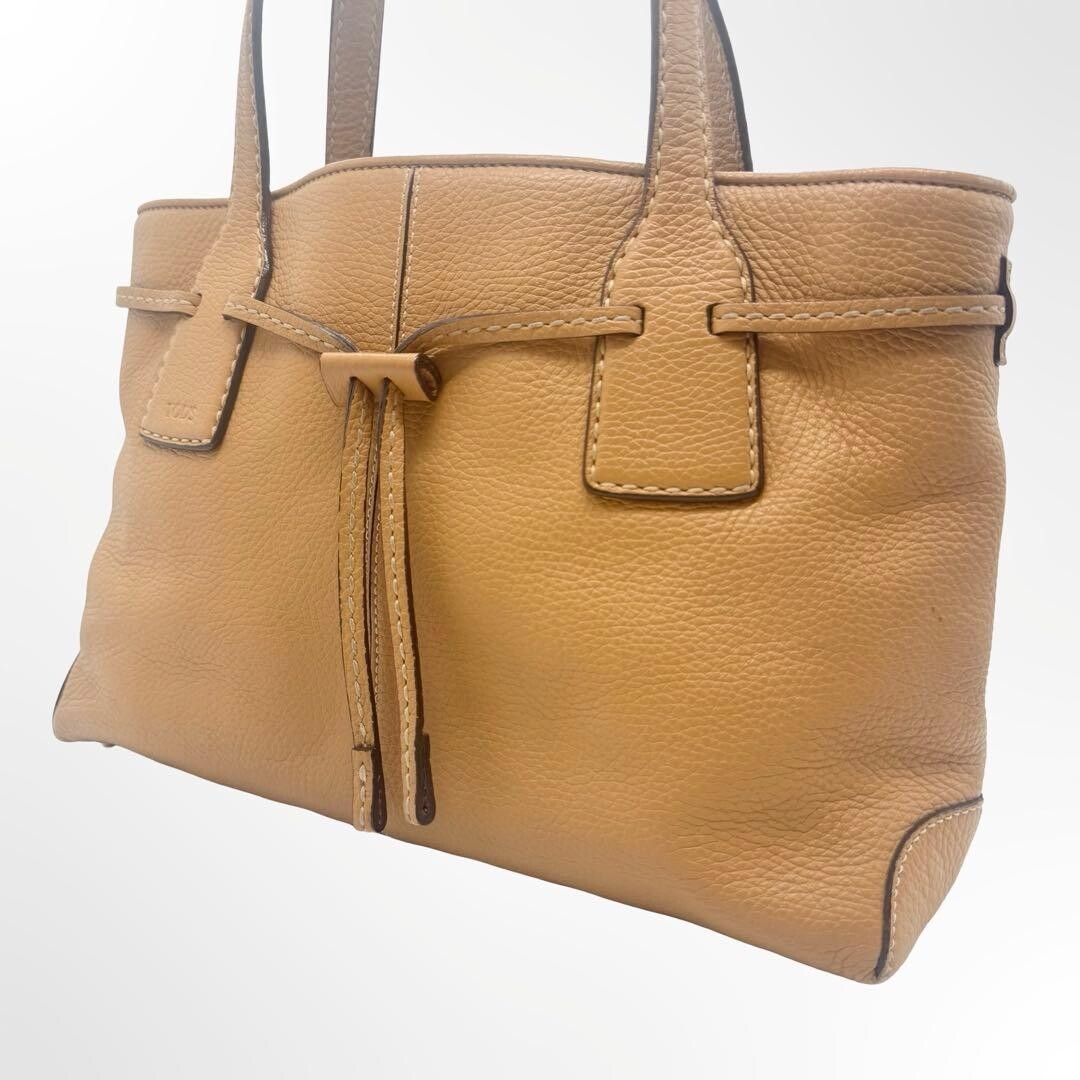Tods Leather Tote Bag Light Brown Drawstring Shoulder Business Auth From Japan