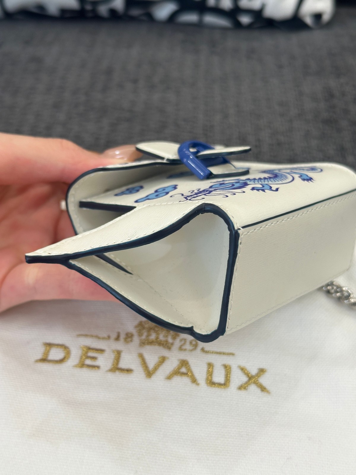 Delvaux Emblematics Teapot Bag White Blue Mini Crossbody Bag Leather Authentic