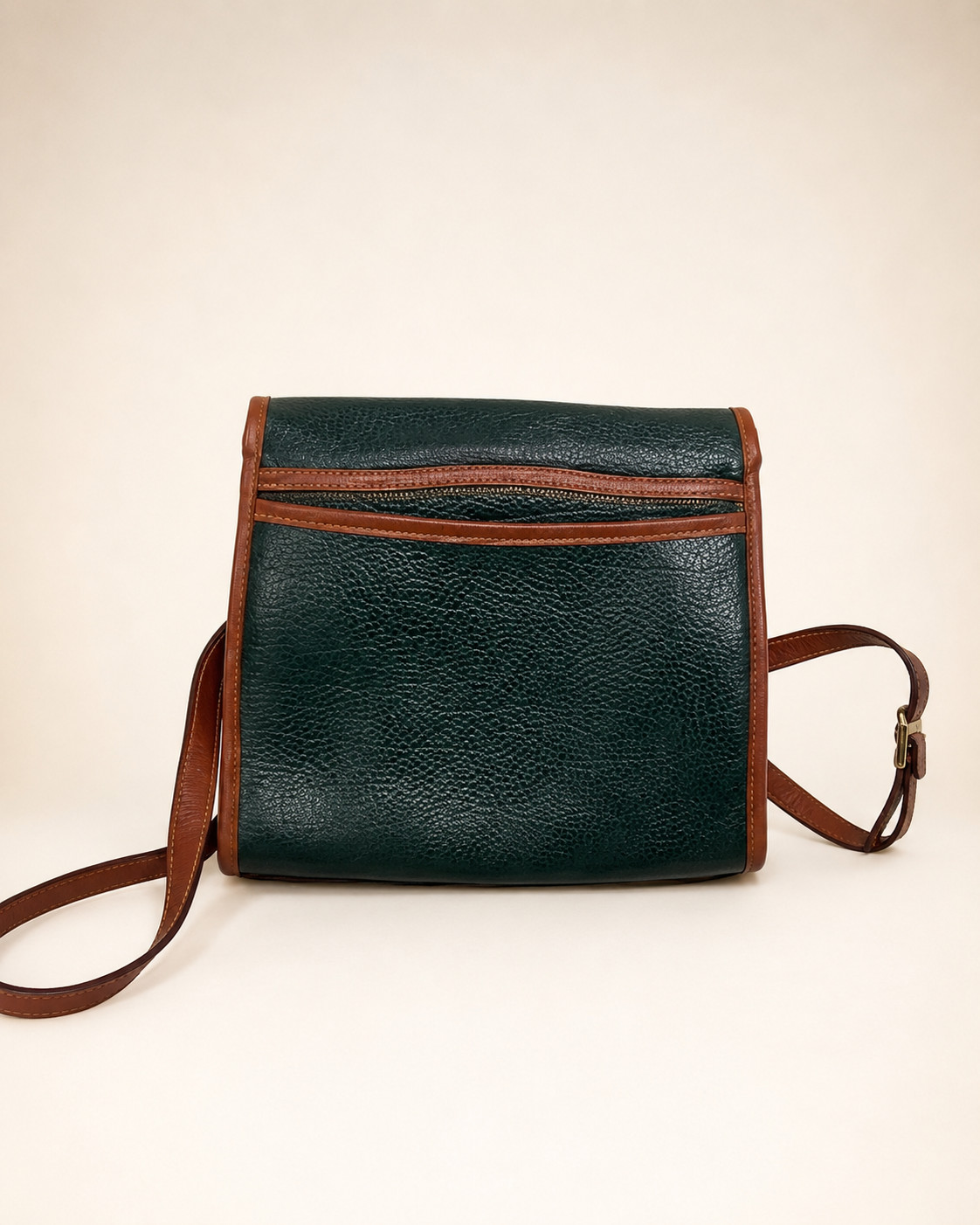 Vintage Dooney & Bourke AWL Forest Green Leather Flap Crossbody Bag
