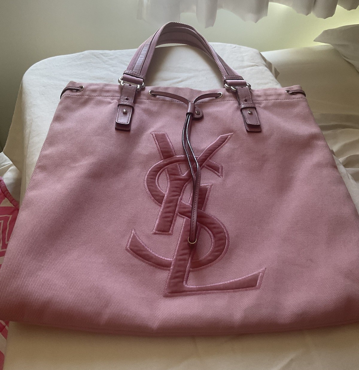 Yves Saint Laurent 2005 Rive Gauche “YSL” Pink Logo Tote Purse