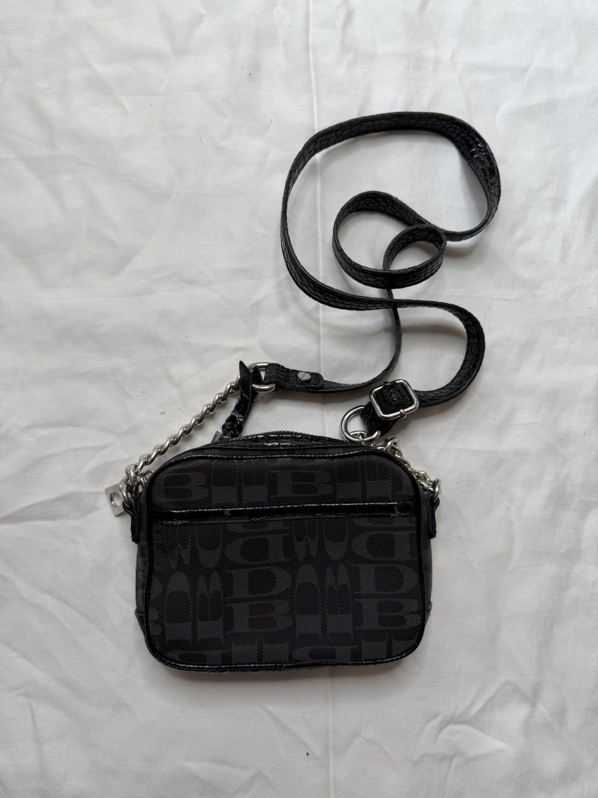 Dana Buchman Black/Gray Monogram Small Crossbody Bag Zip, Silver Hardware