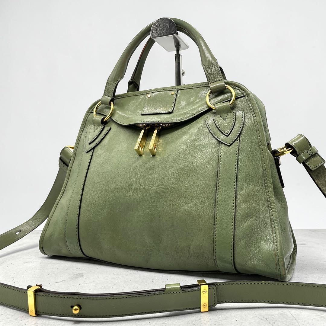 Marc Jacobs Green Leather 2Way Satchel Vintage Olive Shoulder Handbag Authentic