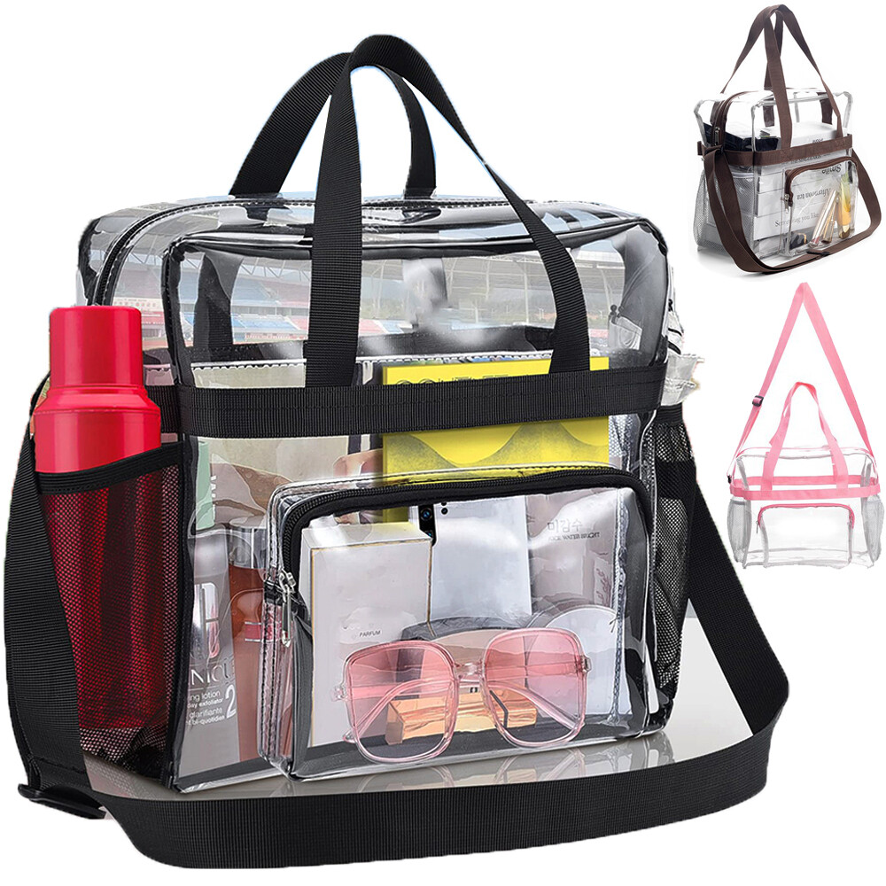 Clear PVC Tote Pack Bag Women Transparent Handbag Zip Purse Stadium Security