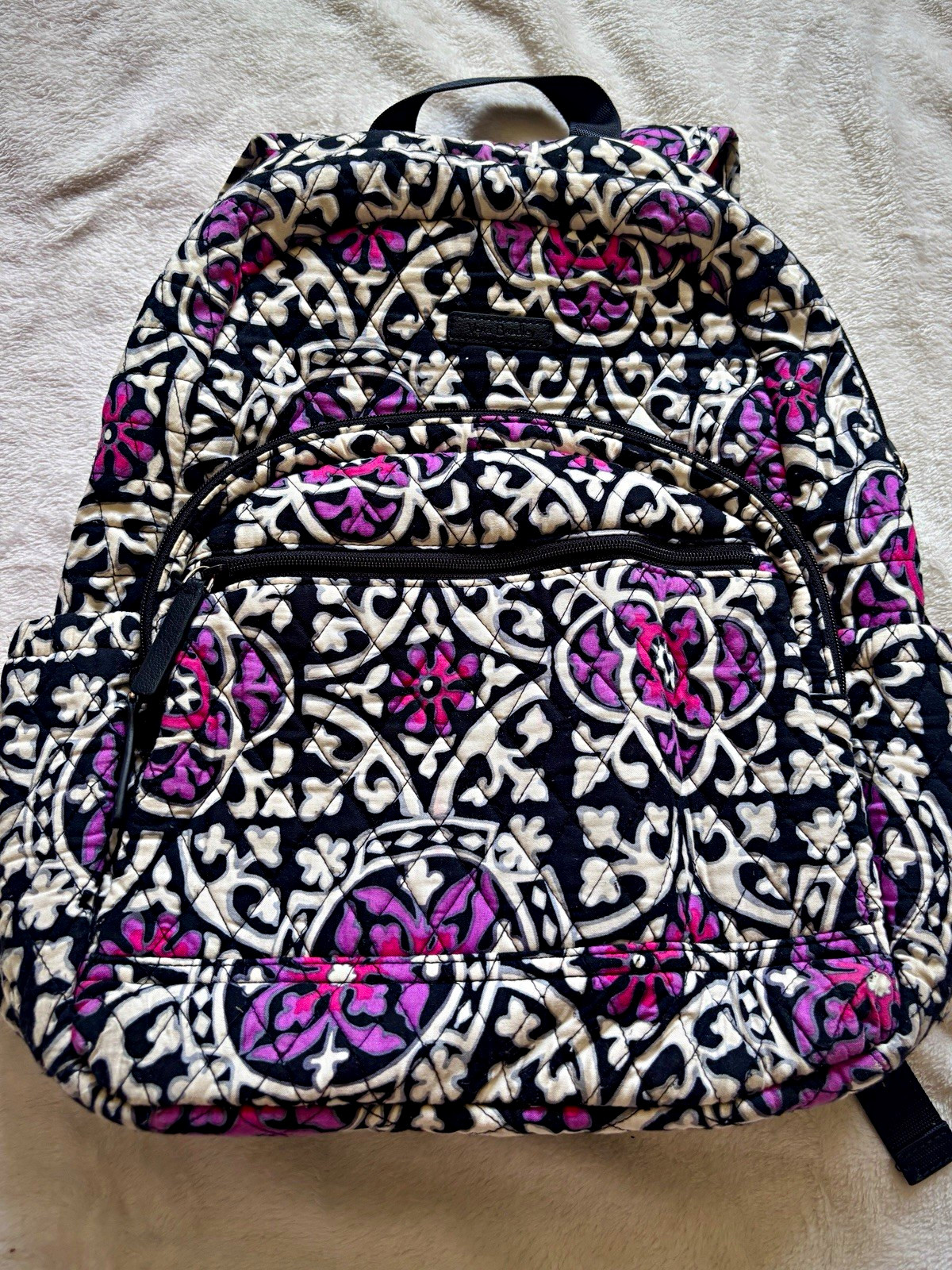 Vera Bradley Suzani Retired Quilted Campus Backpack Black Pink Purple Floral Y2K