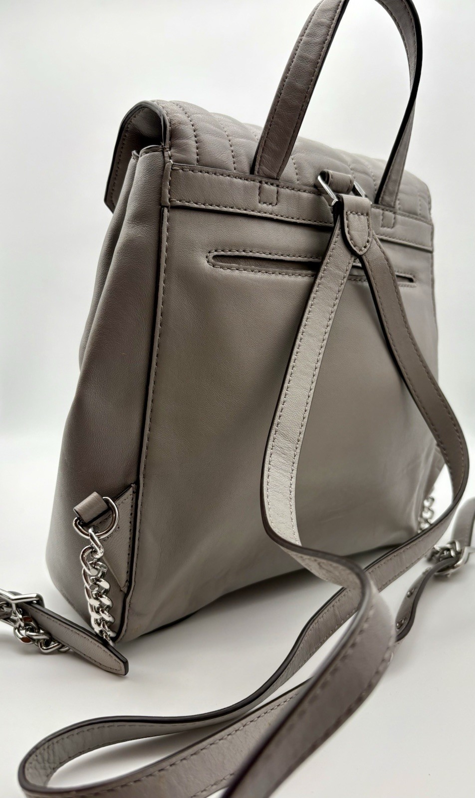 MICHAEL KORS Whitney Quilted Backpack Purse Women’s Grey Mini Leather Bag Cute