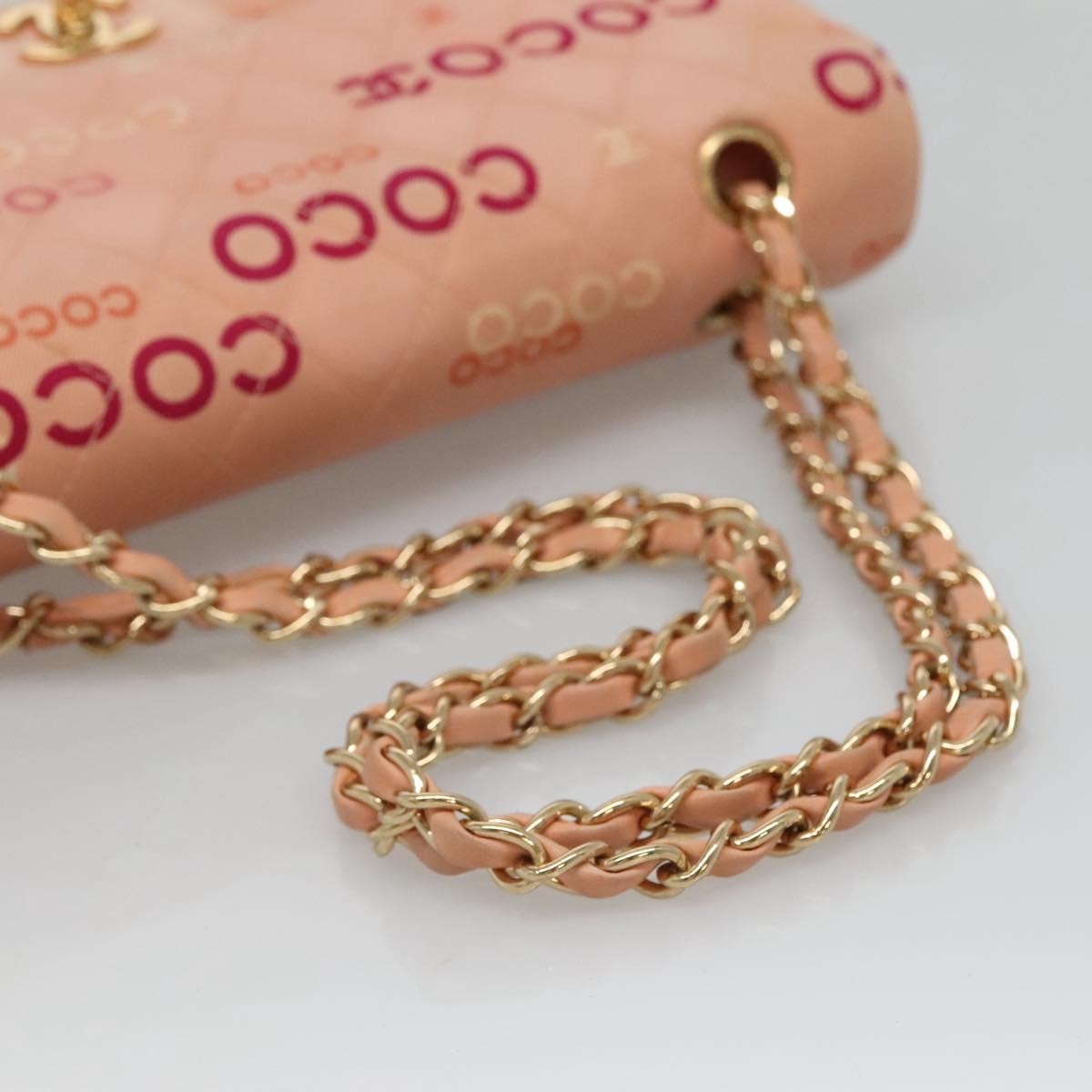 CHANEL Matelasse 25 COCO Icon Chain Shoulder Bag Canvas Pink CC Auth 115714