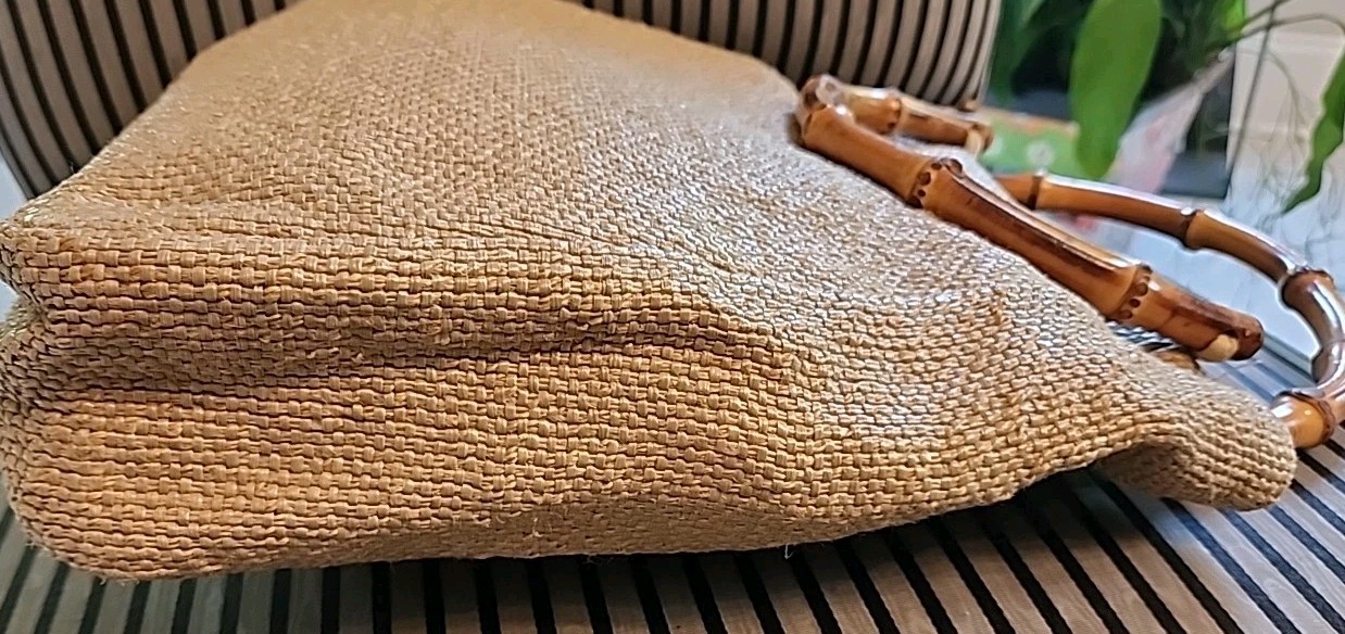 Vintage Amanda Smith Woven Summer Tan Purse w/Cane Handles