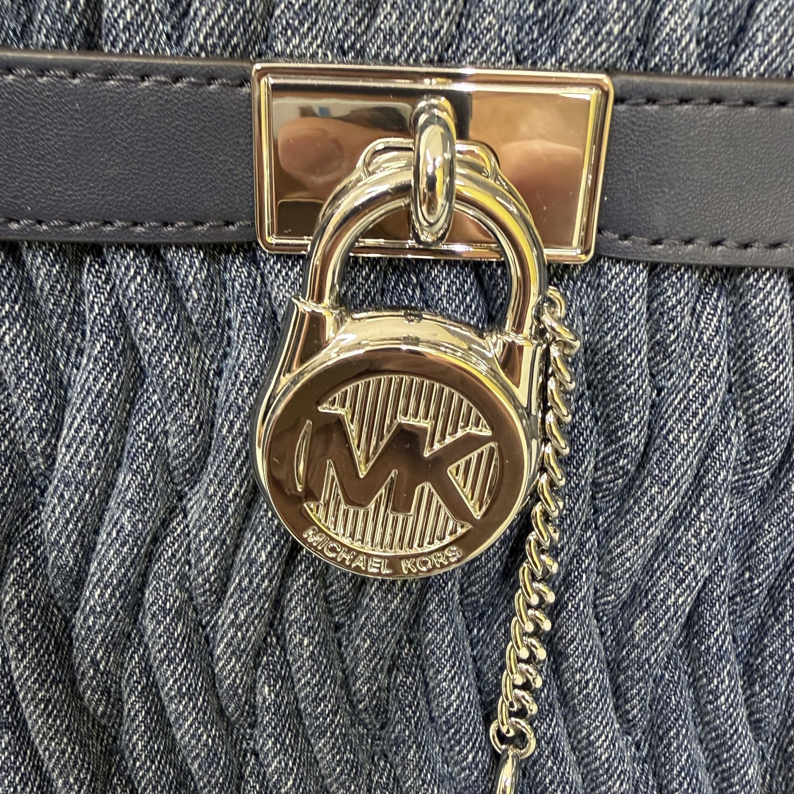 Michael Kors Set Hamilton MD Matelassé Denim Satchel Bag Denim Blue + Wallet