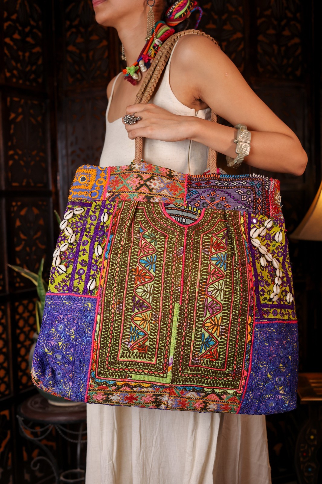 Handmade Heritage Textile Tote | Upcycled Artisan Shoulder Bag