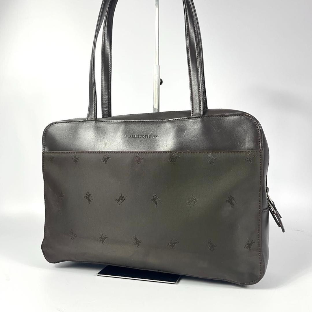 BURBERRY LONDON Horse Logo Embossed Leather Tote Bag Brown Authentic
