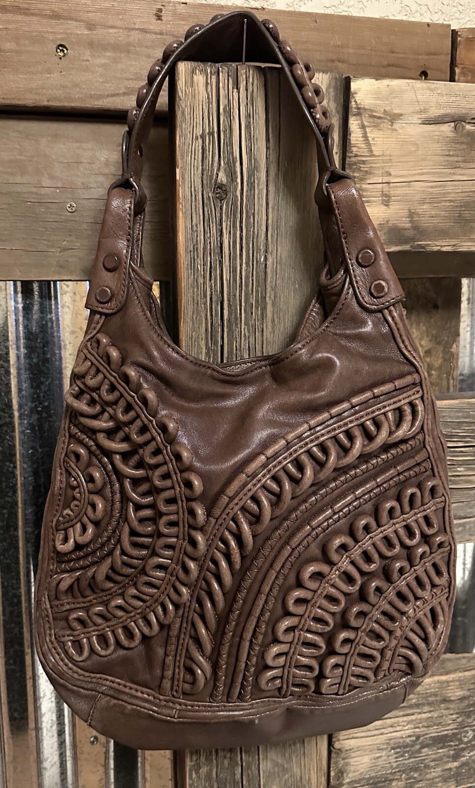 LOCKHEART MONTE CARLO NELLIE 3D Design Purse Brown Handbag Boho Unique T040593