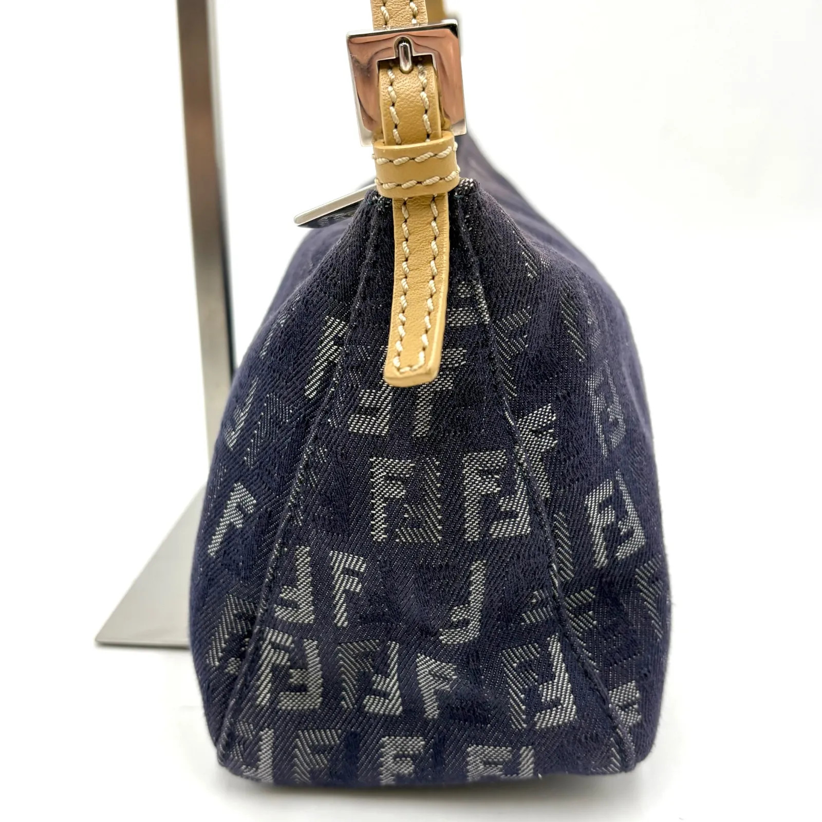 Auth Fendi Zucchino pattern Denim Accessory pouch one shoulder bag 8BR267 2Y6088