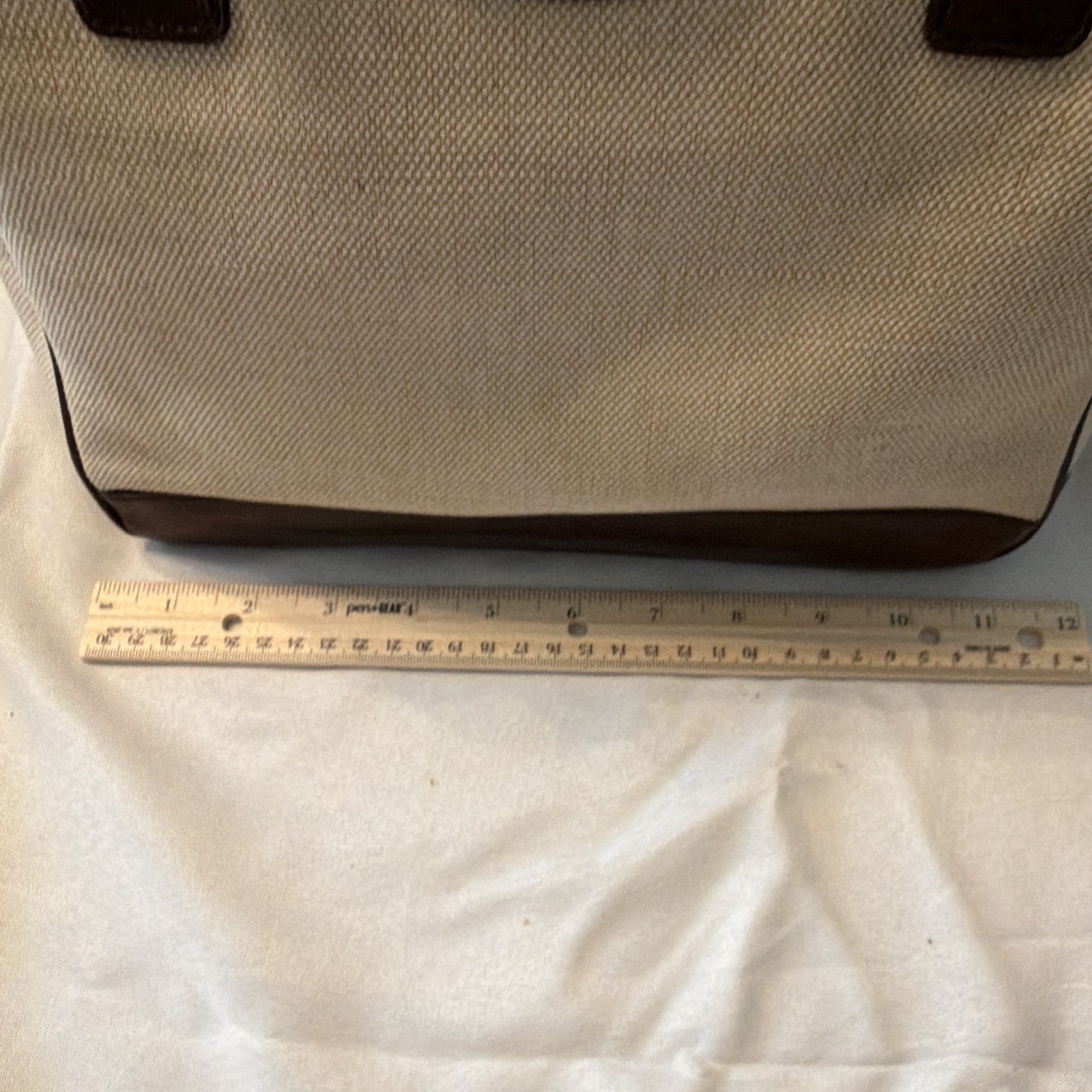 Oroton Sydney Beige Brown Tote Zip Top Pouch Gold Hardware Double Handles
