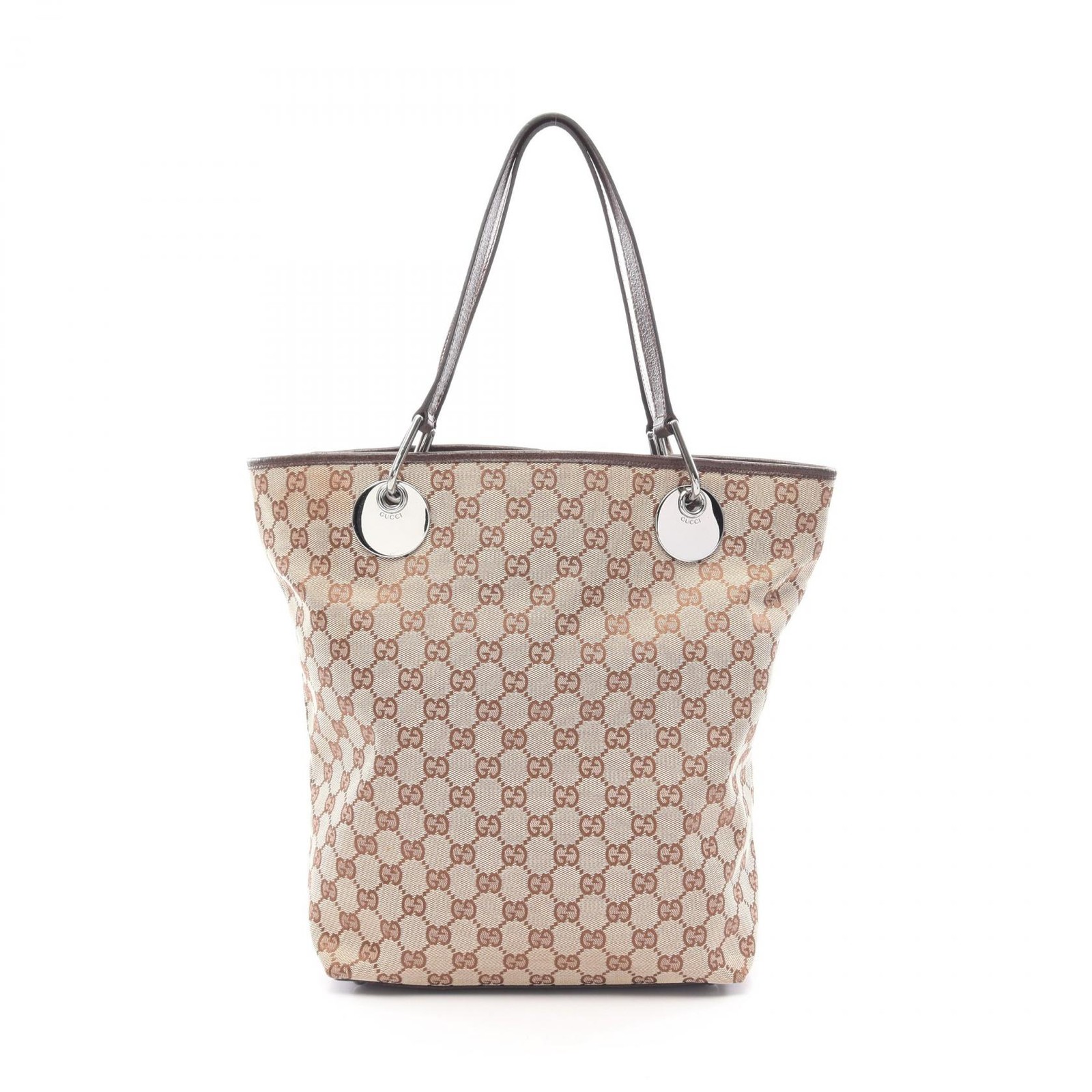 Gucci Eclipse GG Canvas Tote Bag Brown Beige Leather 120836 Used