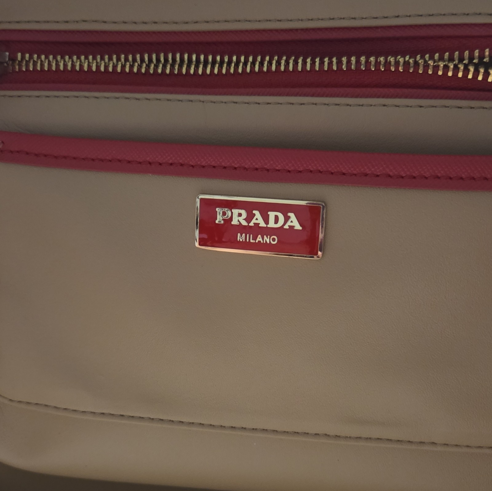 PRADA Red Zip Satchel Top Handle Bag Gold Hardware Double Handles Dust Bag