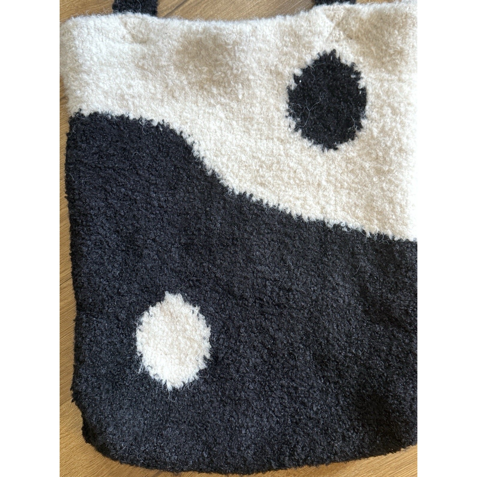 Free People Yin Yang Black and cream Soft Sweater Tote Bag Purse 16×13”