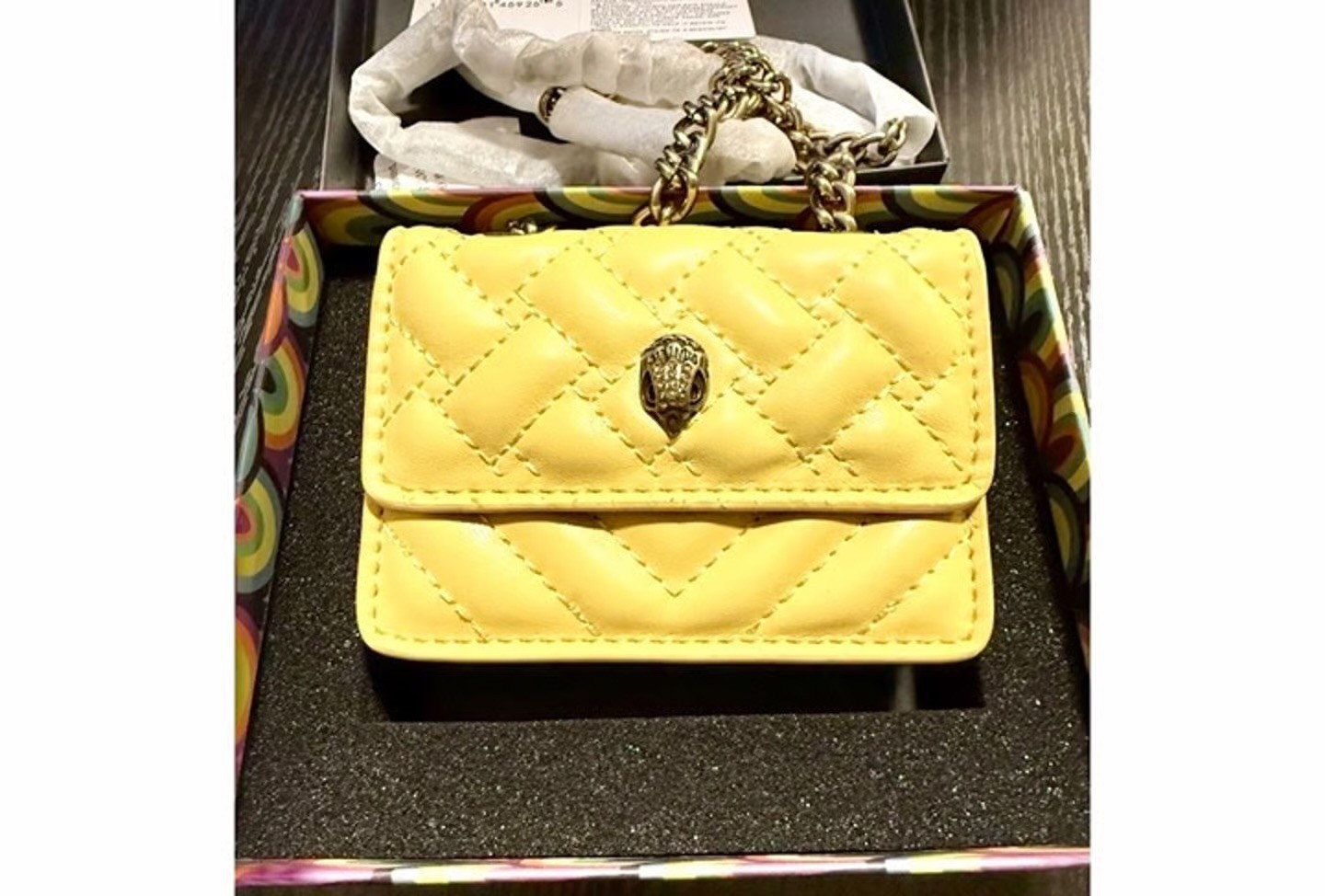 Kurt Geiger London Yellow Mini Shoulder Bag Gold Chain Strap Snap Eagle